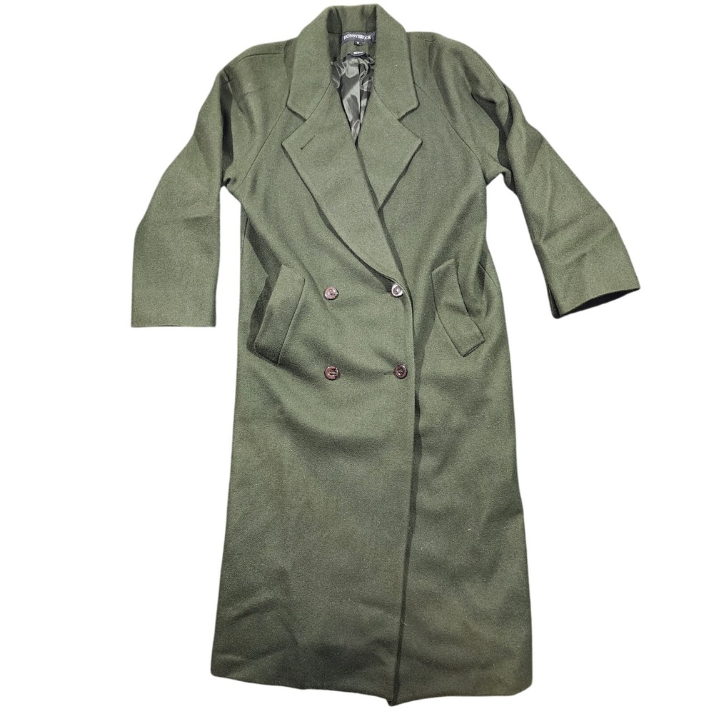 Donnybrook 100% Pure Wool Long Coat Womens Size 4 Olive Green Double Breasted...